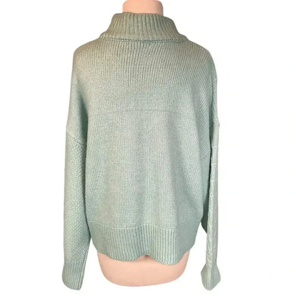 Retrology Women's Mint Green Chunky Cable Knit Mock Turtle Neck Sweater Size L - Picture 3 of 10